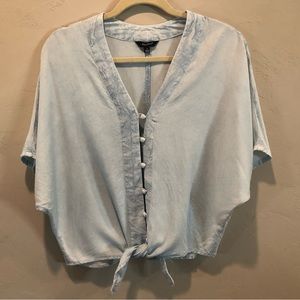 Sim & Sam Tie Front Button Down Crop Shirt